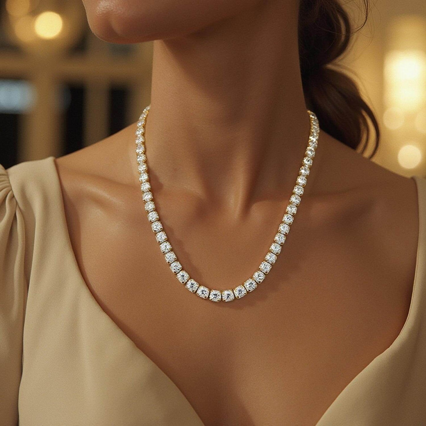 Solid 14K Real Gold 3.5mm CZ Tennis Chain Necklace 16", 18", 20"