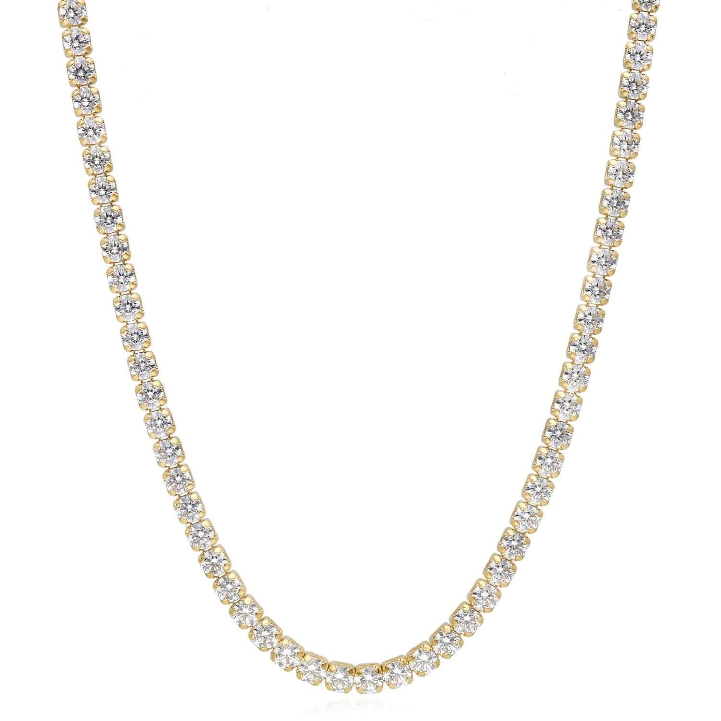 Solid 14K Real Gold 3.5mm CZ Tennis Chain Necklace 16", 18", 20"