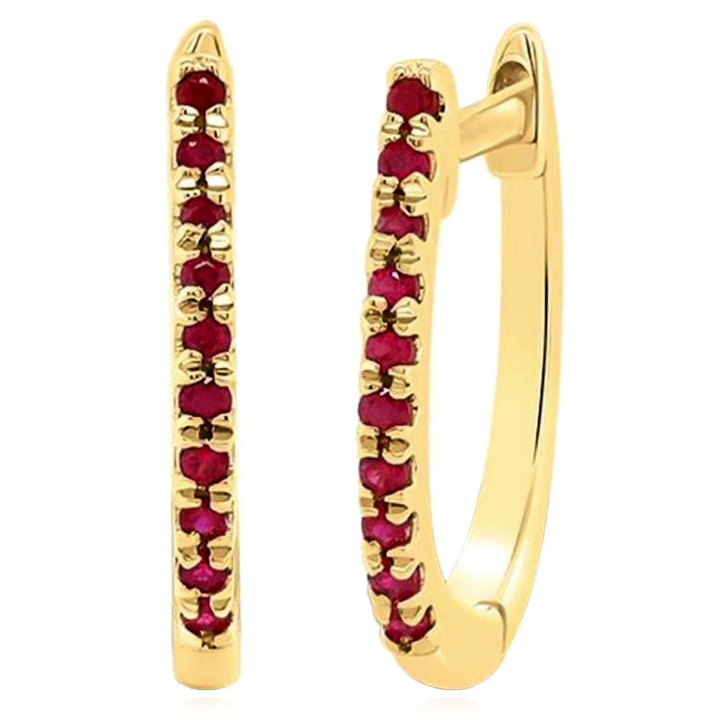 0.10CTW Real Red Ruby 14K Real Gold Huggie Hoop Earrings 12mm