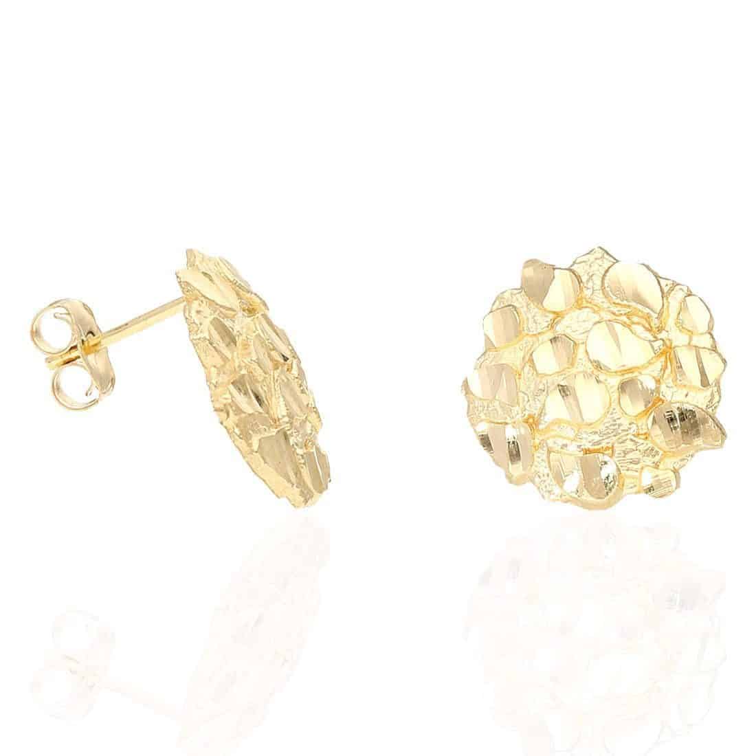 10K Real Gold Round Nugget Pushback Stud Earrings 8mm, 10mm, 15mm