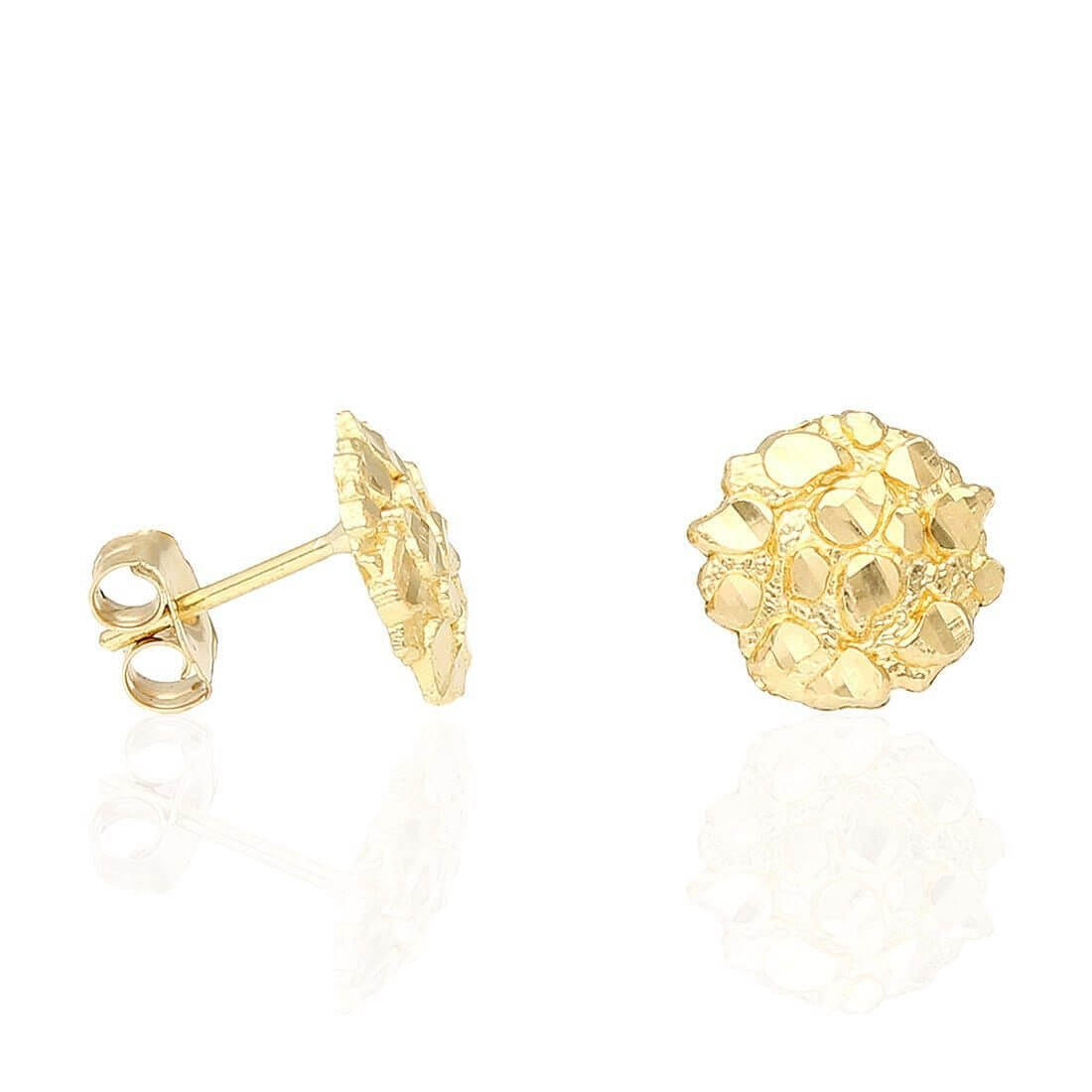10K Gold Round Nugget Pushback Stud Earrings 8mm, 10mm, 15mm