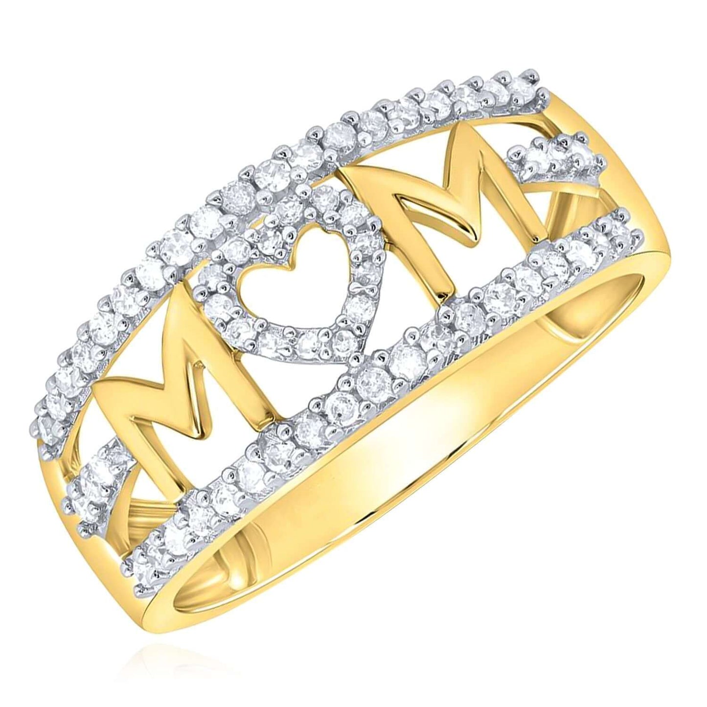 0.25CTW Natural Diamonds 10K Yellow Gold Mom Heart Ring