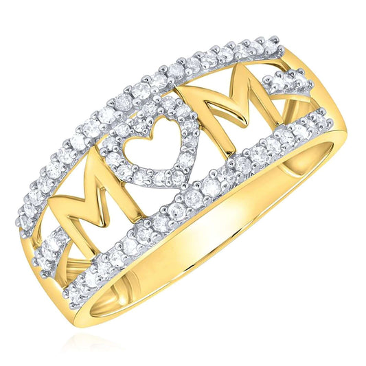 0.25CTW Natural Diamonds 10K Yellow Gold Mom Heart Ring