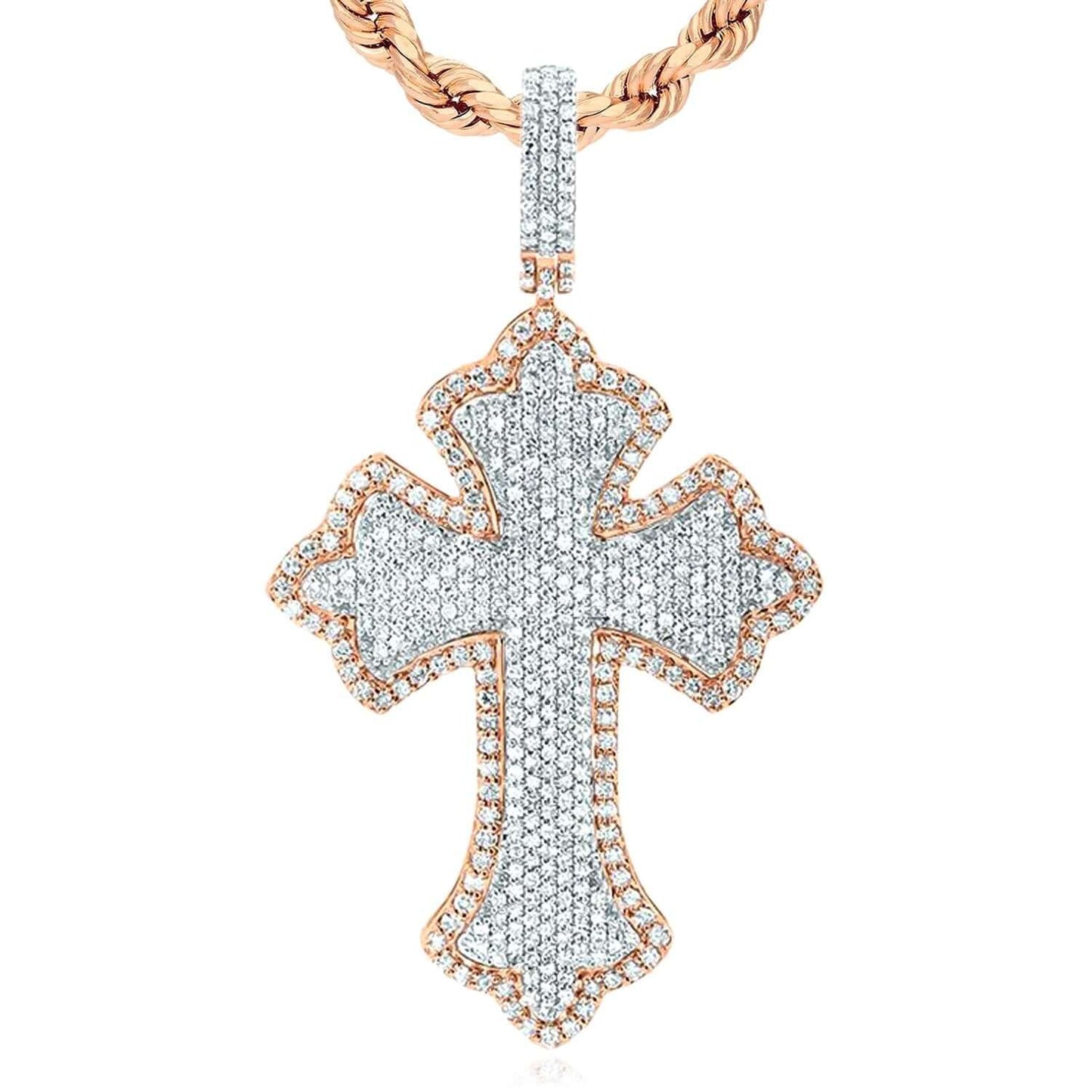 2.00CTW Real Diamond 10K Real Gold Yellow, White, Rose Cross Pendant 2.3"