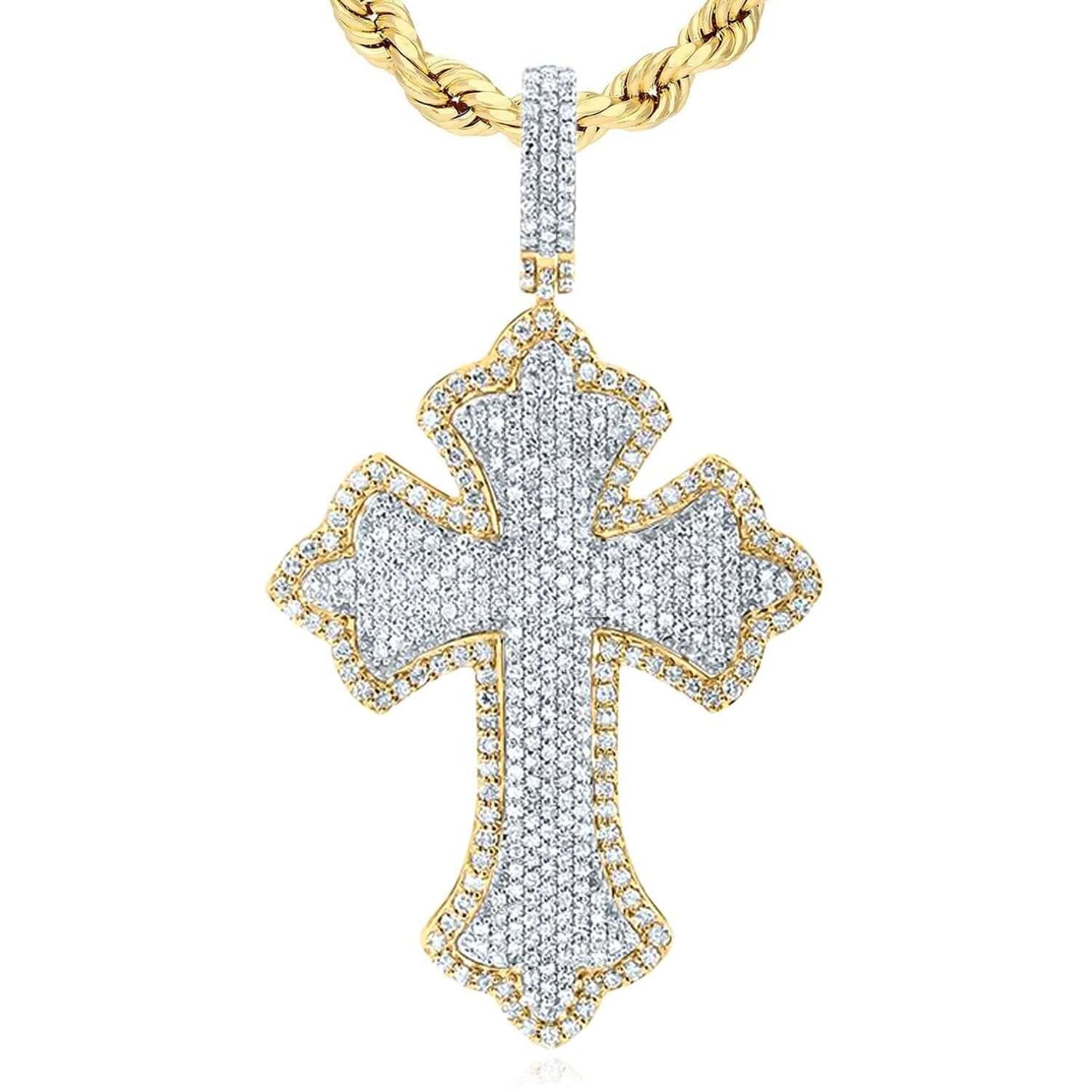 2.00CTW Real Diamond 10K Real Gold Yellow, White, Rose Cross Pendant 2.3"