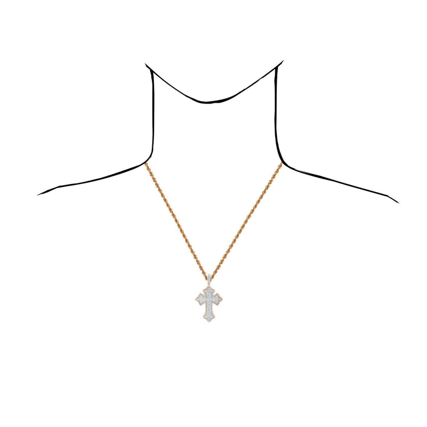 2.00CTW Real Diamond 10K Real Gold Yellow, White, Rose Cross Pendant 2.3"
