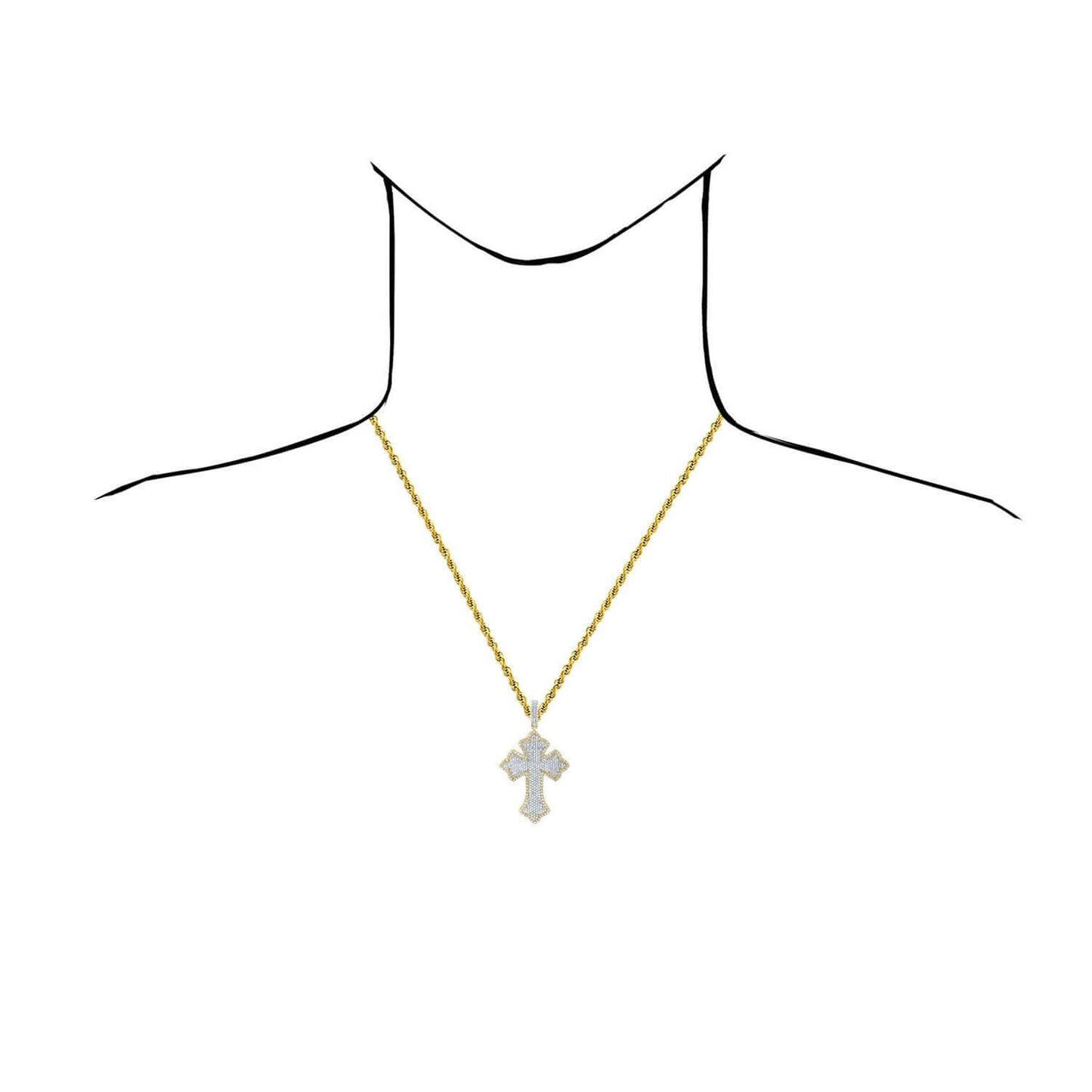 2.00CTW Real Diamond 10K Real Gold Yellow, White, Rose Cross Pendant 2.3"