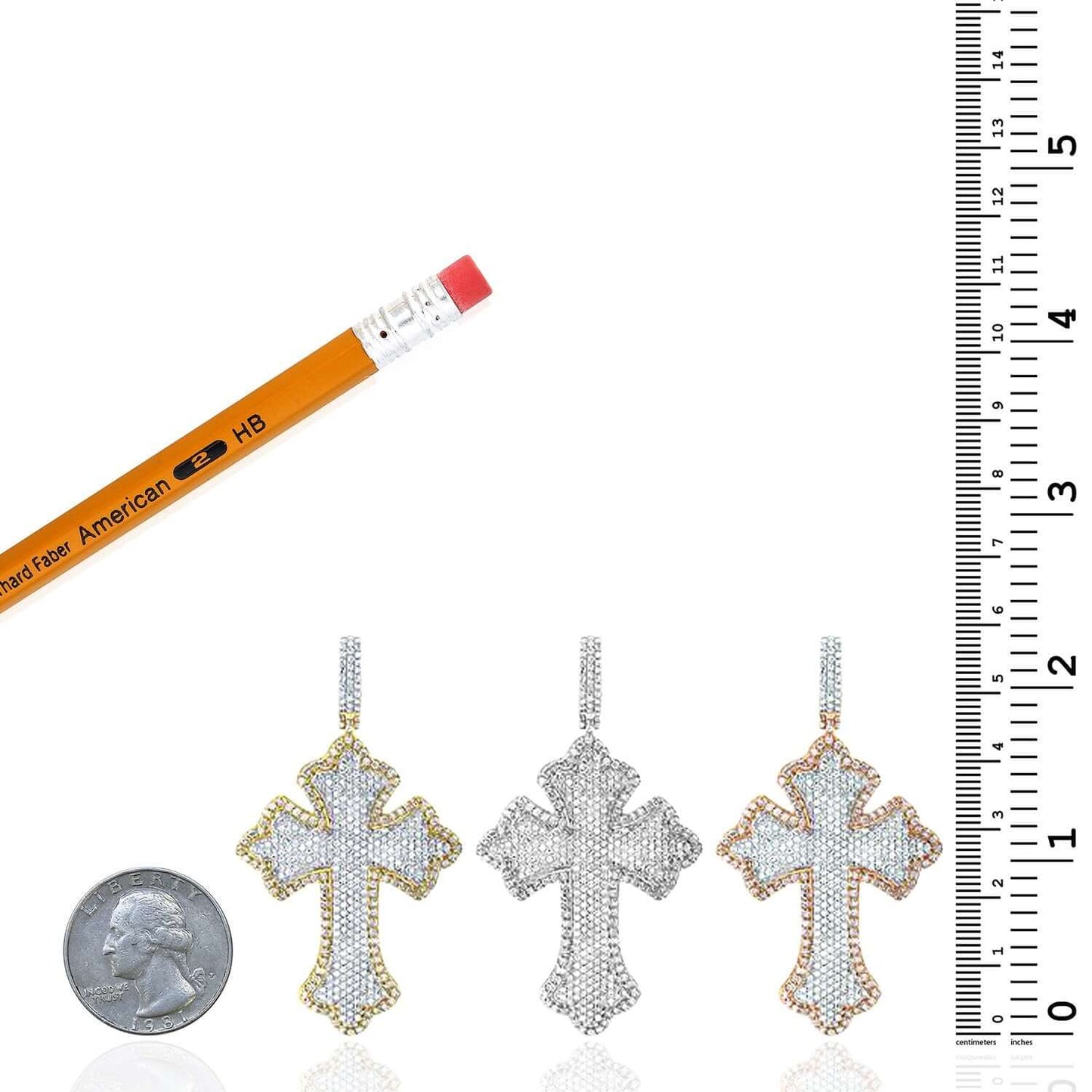2.00CTW Real Diamond 10K Real Gold Yellow, White, Rose Cross Pendant 2.3"