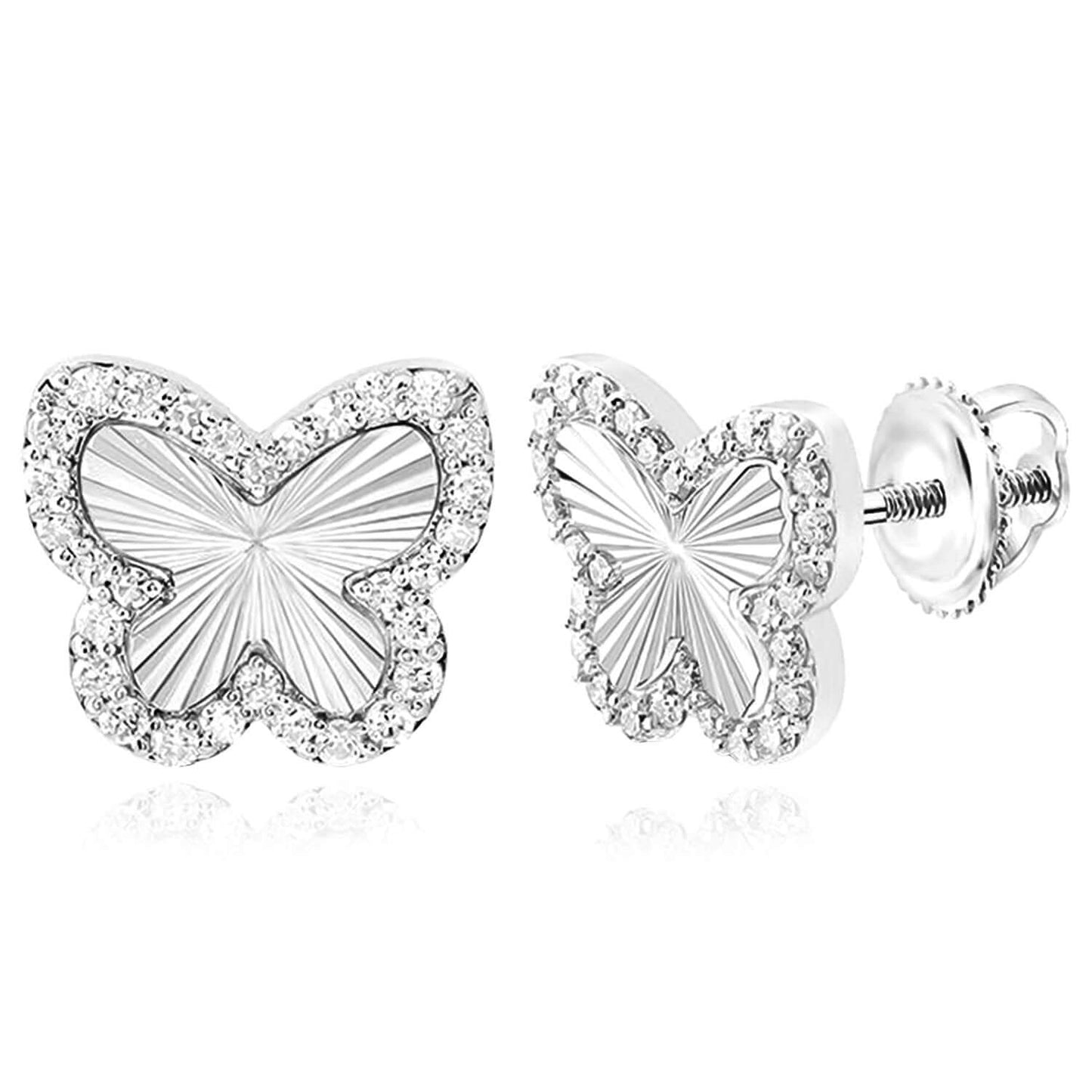 0.37CTW Real Diamond 10K Real Gold White Butterfly Stud Earrings 11.5mm