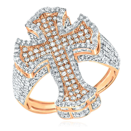 2.60CTW Natural Diamond 10K Rose Gold Cross Signet Ring