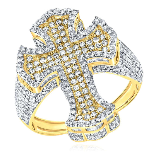 2.60CTW Natural Diamond 10K Gold Cross Signet Ring