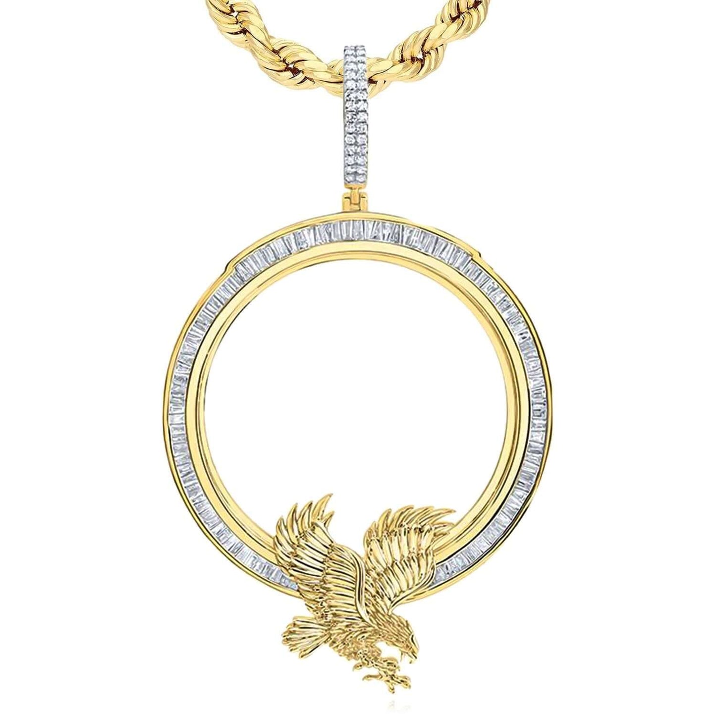 1.75CTW Real Diamond 14K Real Gold Eagle Centenario Bezel Memory Pendant 2.2"