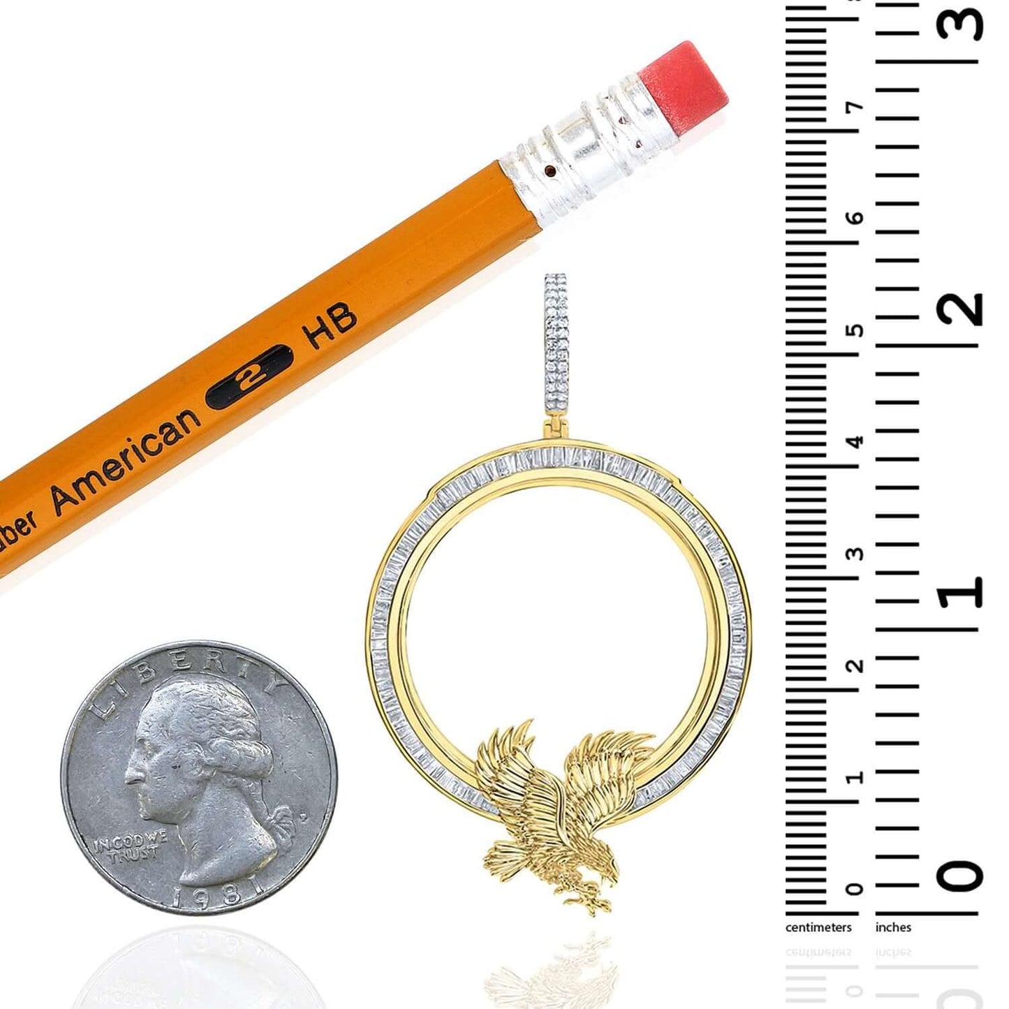 1.75CTW Real Diamond 14K Real Gold Eagle Centenario Bezel Memory Pendant 2.2"