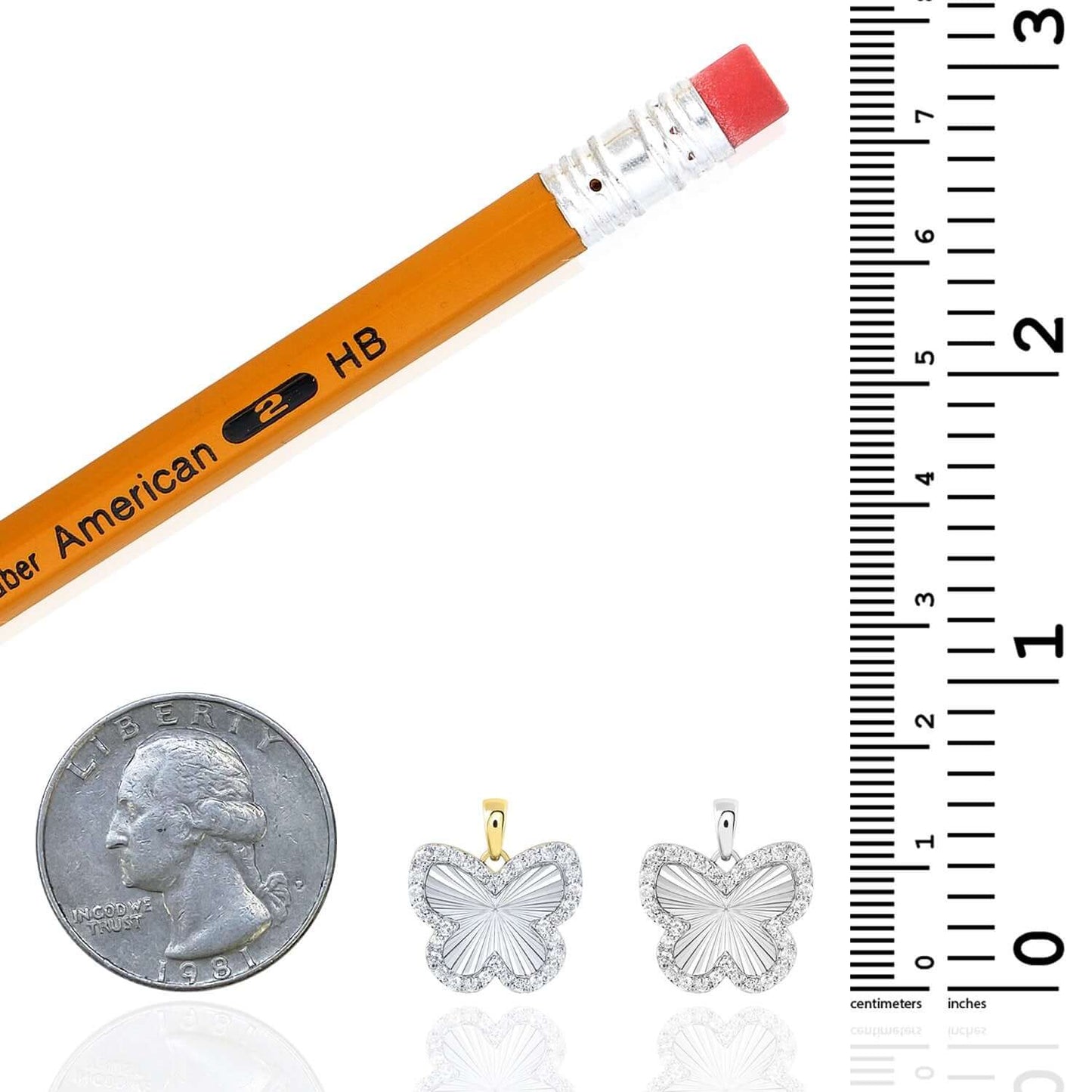 0.25CTW Real Diamond 10K Real Gold Yellow, White Butterfly Pendant 0.6"