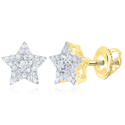 0.20CTW Natural Diamond 10K Gold Yellow, White Star Stud Earrings 8mm