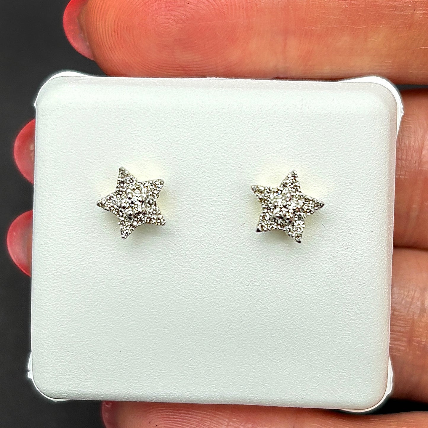 0.20CTW Real Diamond 10K Real Gold Yellow, White Star Stud Earrings 8mm