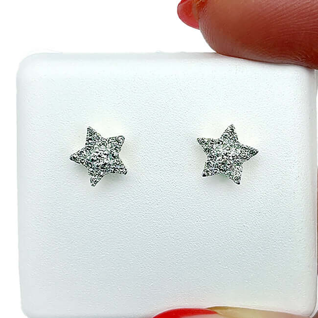 0.20CTW Real Diamond 10K Real Gold Yellow, White Star Stud Earrings 8mm