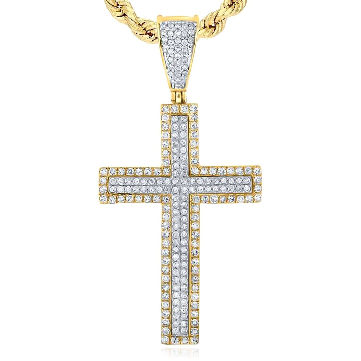 0.73CTW Real Diamond 10K Real Gold Two-Tone Cross Pendant 1.67"