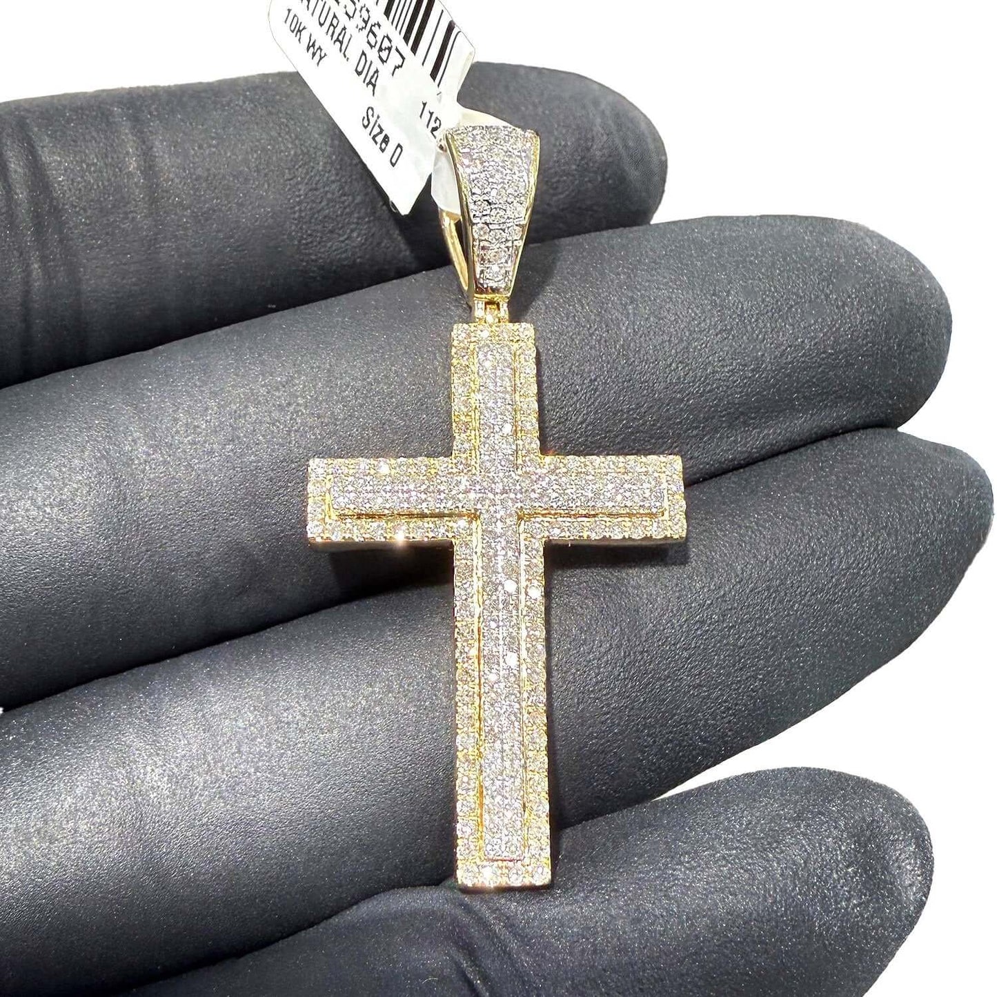 0.73CTW Real Diamond 10K Real Gold Two-Tone Cross Pendant 1.67"