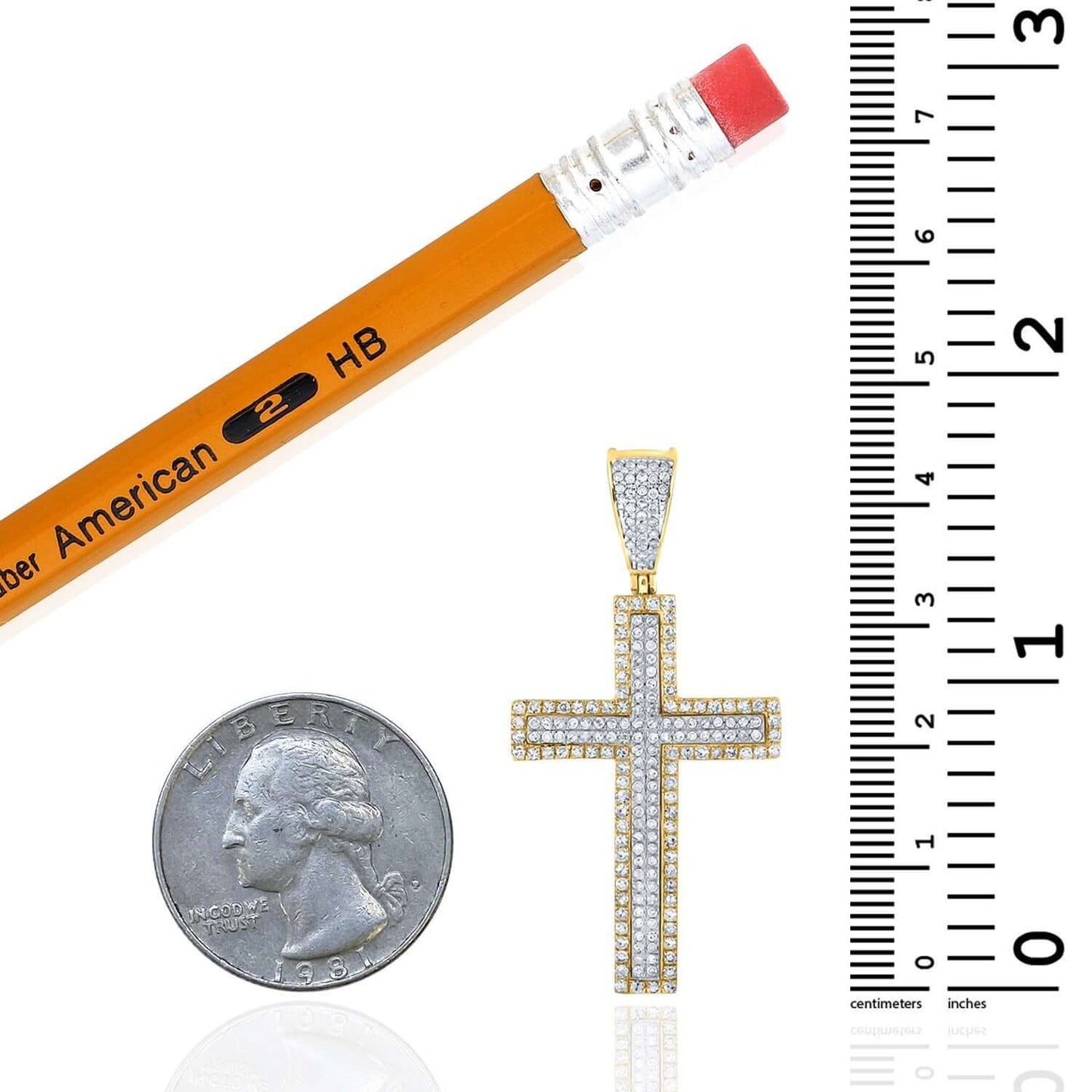 0.73CTW Real Diamond 10K Real Gold Two-Tone Cross Pendant 1.67"
