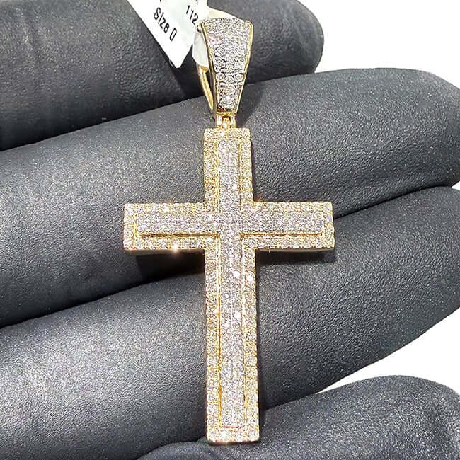 0.73CTW Real Diamond 10K Real Gold Two-Tone Cross Pendant 1.67"