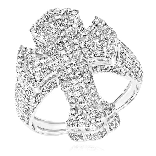 2.60CTW Natural Diamond 10K Gold White Cross Signet Ring