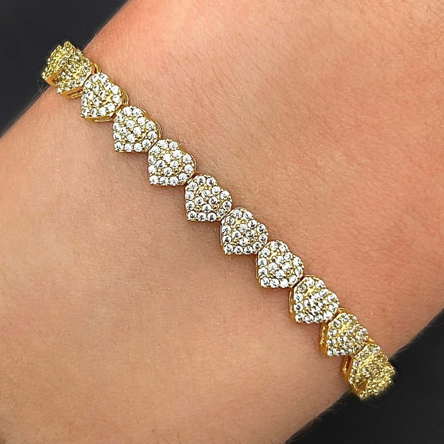 3CTW CZ Real 14K Gold 5.5mm Heart Tennis Bracelet 7"
