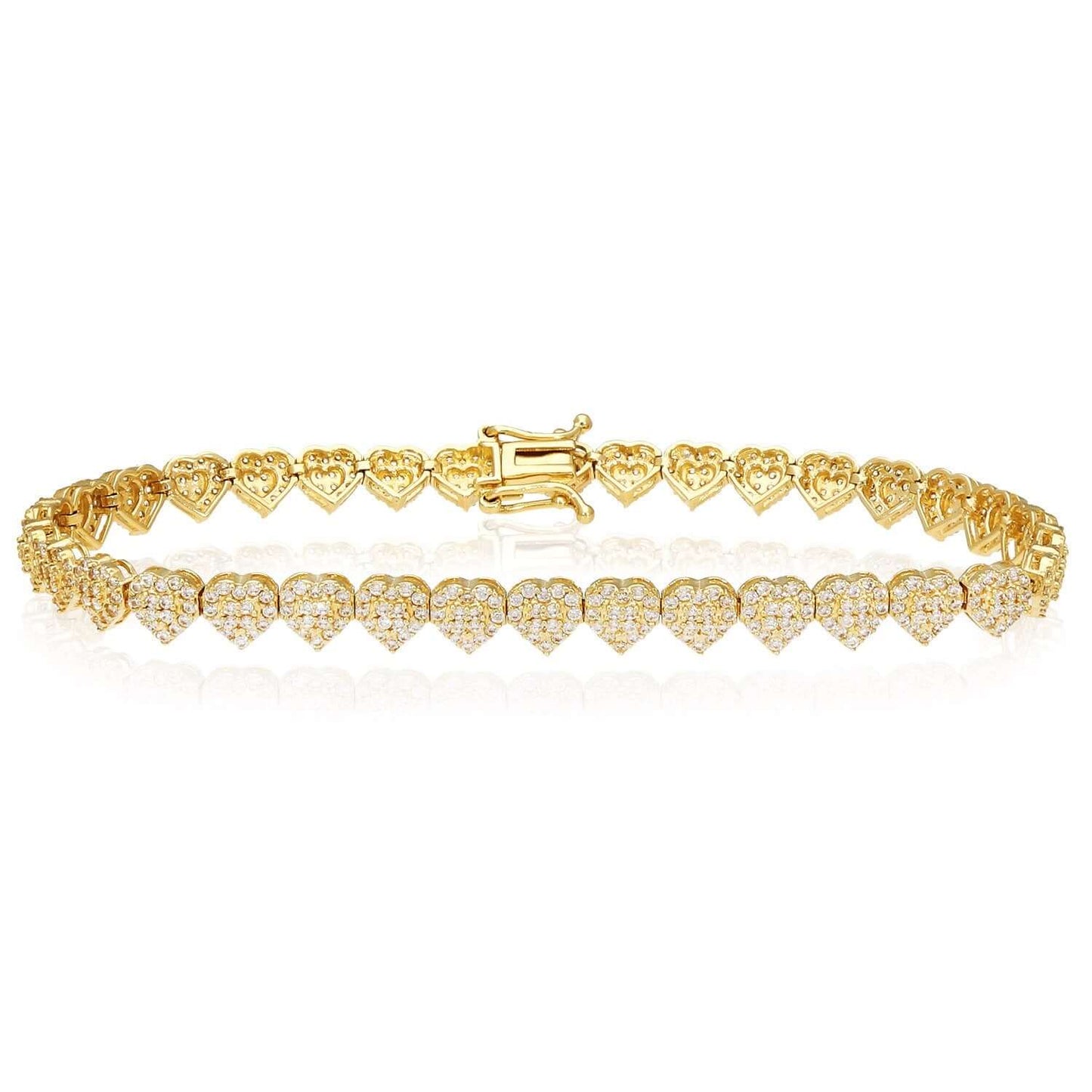 3CTW CZ Real 14K Gold 5.5mm Heart Tennis Bracelet 7"