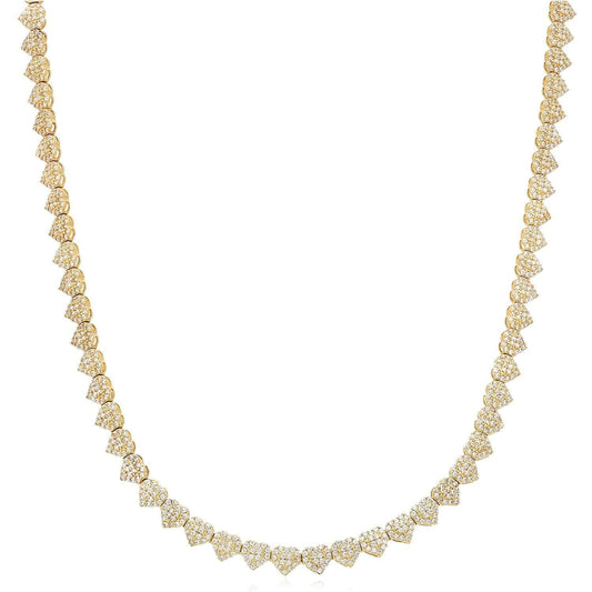 7.00CTW CZ 14K Yellow Gold 5.5mm Heart Tennis Necklace 18"