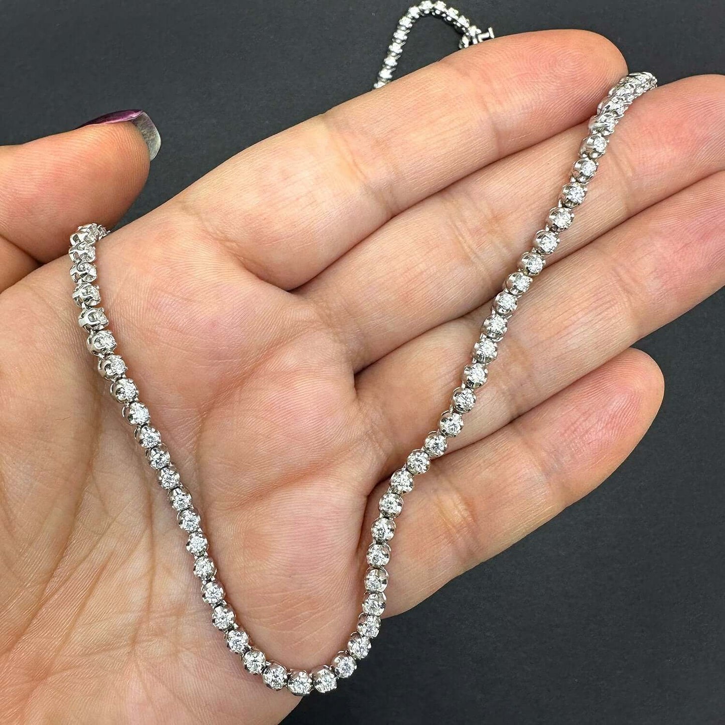 4.50CTW Real Diamond 14K Real Gold 3.5mm White Tennis Necklace 19"