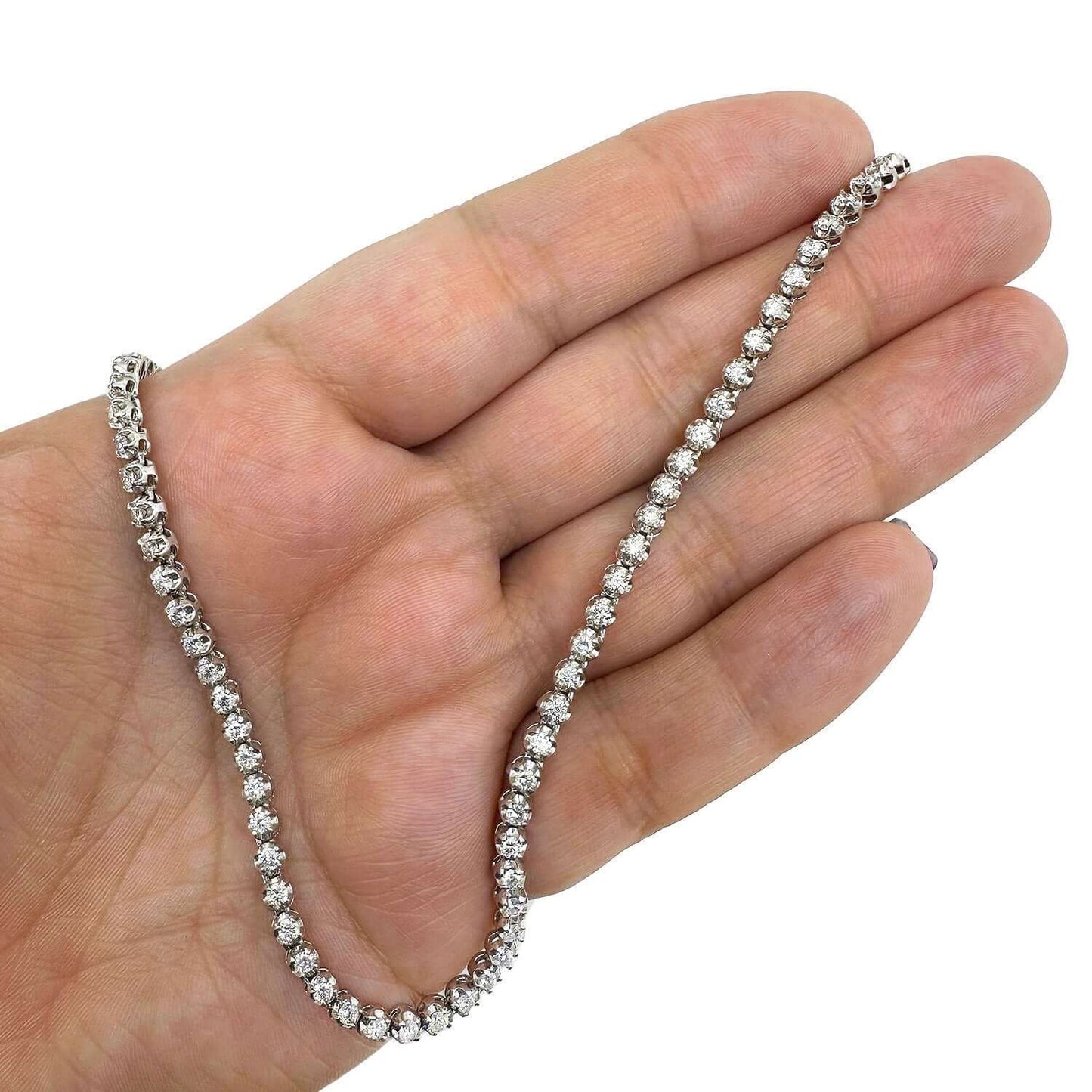 4.50CTW Real Diamond 14K Real Gold 3.5mm White Tennis Necklace 19"