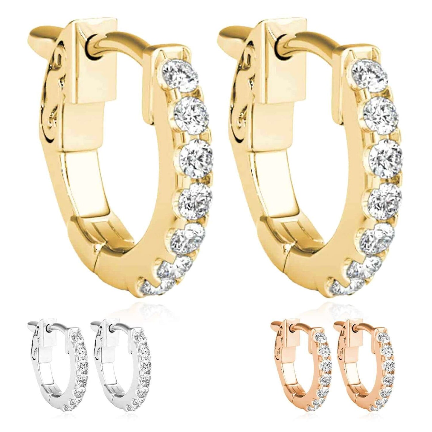 0.30CTW Lab-Grown Diamond 14K Gold Yellow, White, Rose Huggie Hoop Earrings 14mm