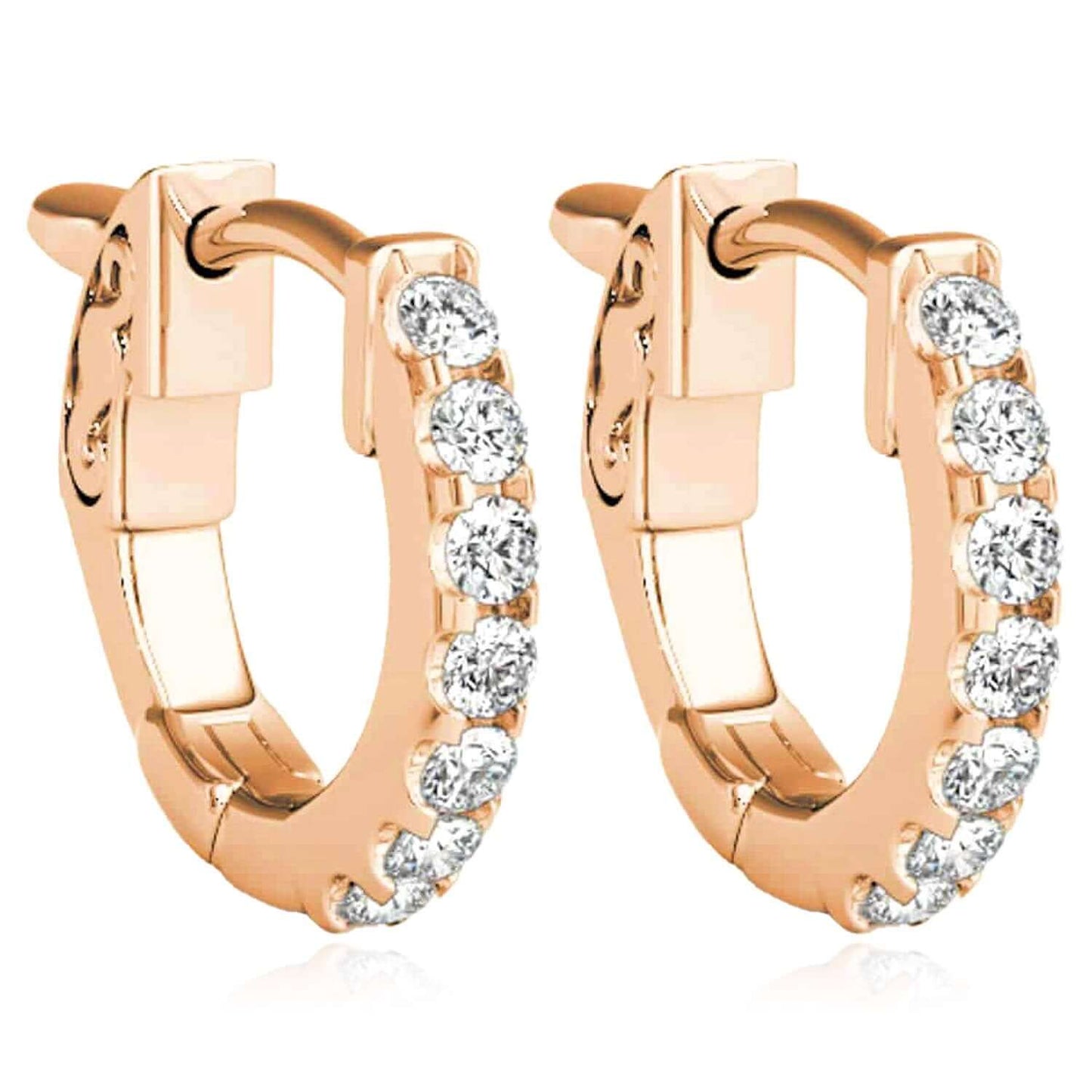 0.30CTW Lab-Grown Diamond 14K Gold Yellow, White, Rose Huggie Hoop Earrings 14mm