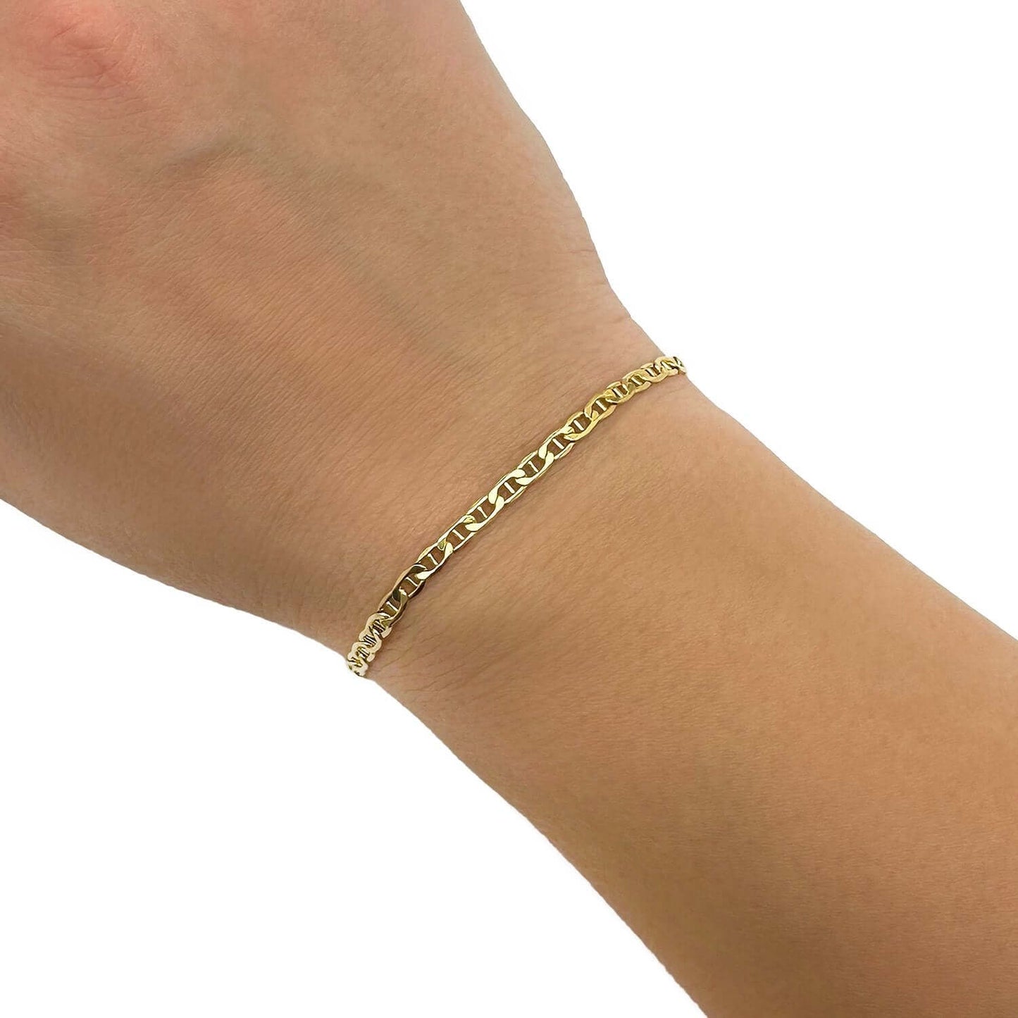 14K Gold-Filled 3mm Anchor Mariner Bracelet (Solid Links) 8"