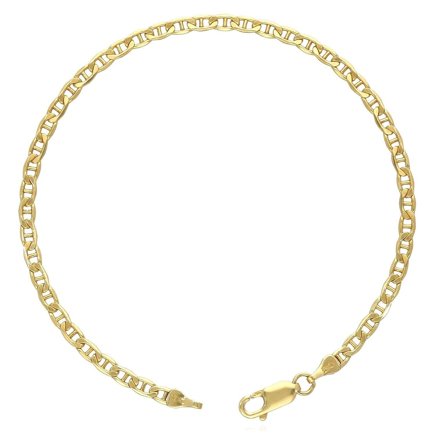 14K Gold-Filled 3mm Anchor Mariner Bracelet (Solid Links) 8"
