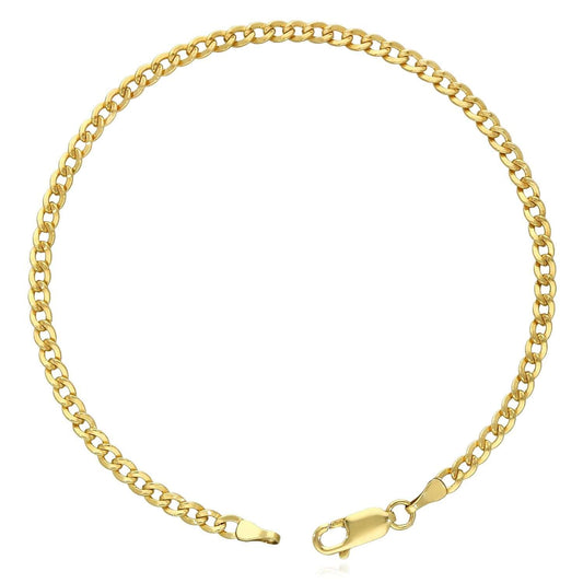 14K Gold-Filled 3mm Cuban Curb Chain Bracelet (Solid Links) 8"