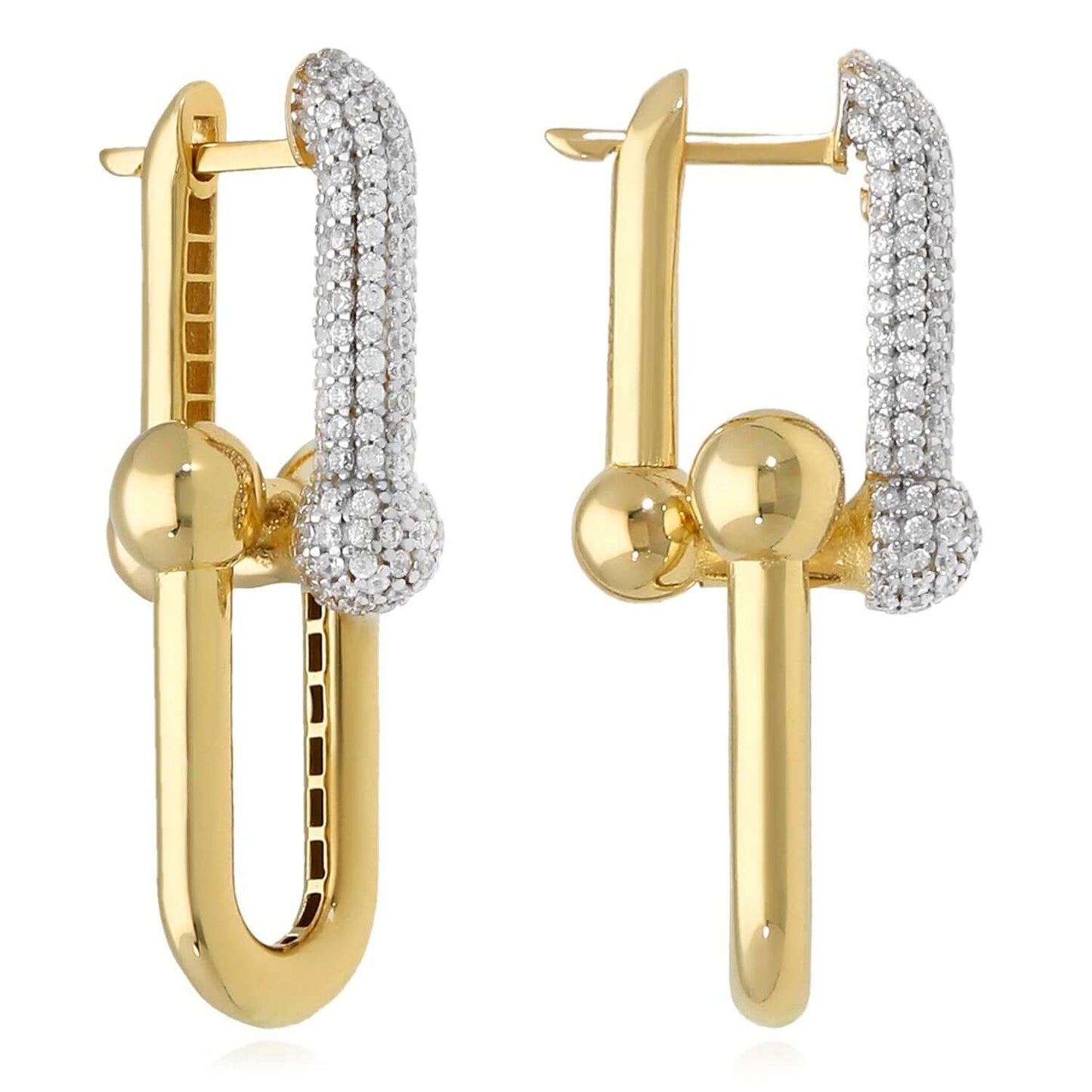 14K Gold HardWear Dangle Earrings with CZ Side Accents 35mm
