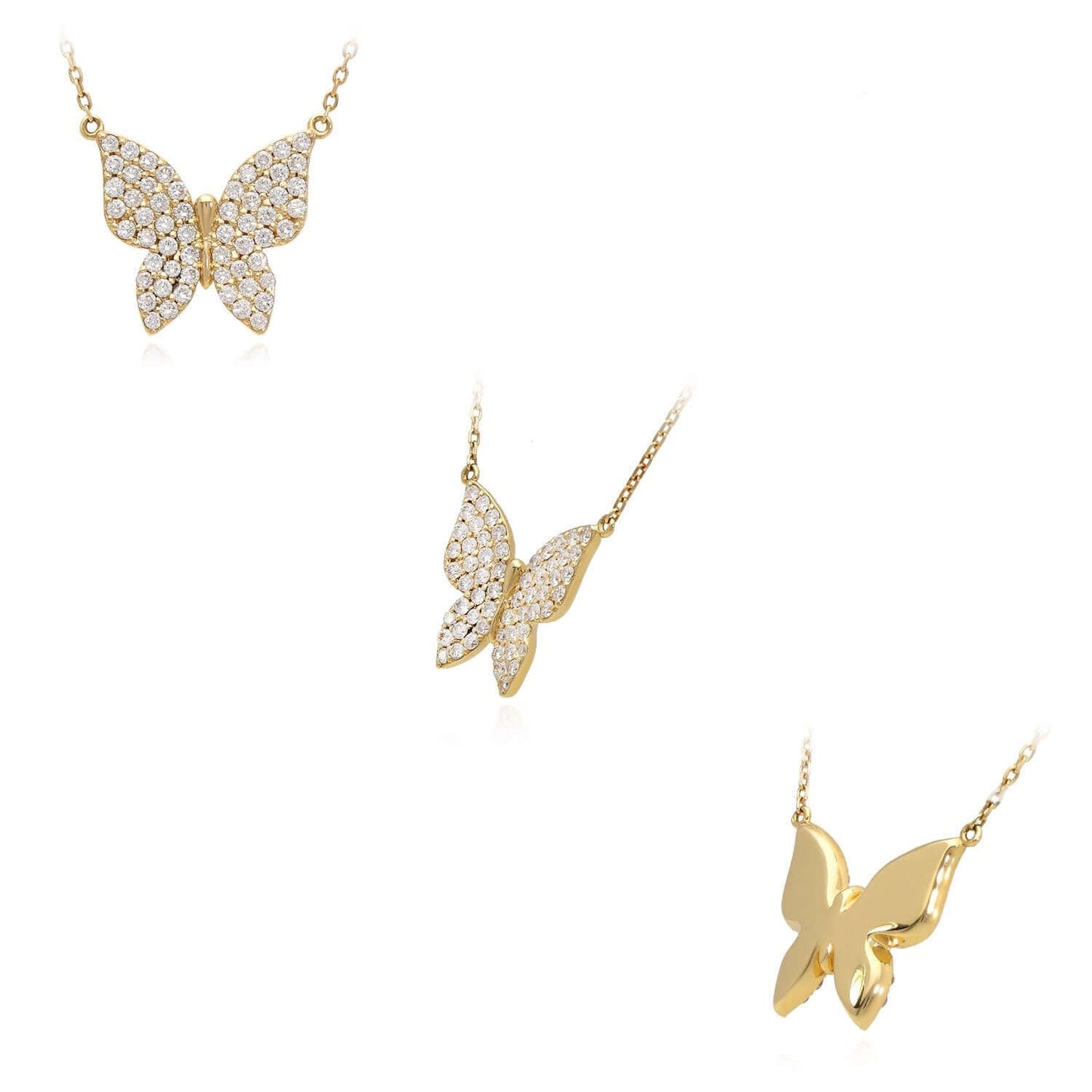 1.3CTW Natural Diamonds 14K Real Gold White, Rose Butterfly Pendant Necklace 16"