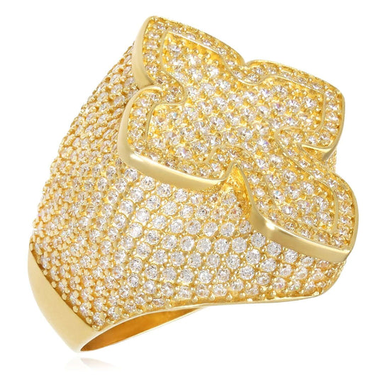 14K Gold 2.00CTW CZ Pave Cross Signet Ring