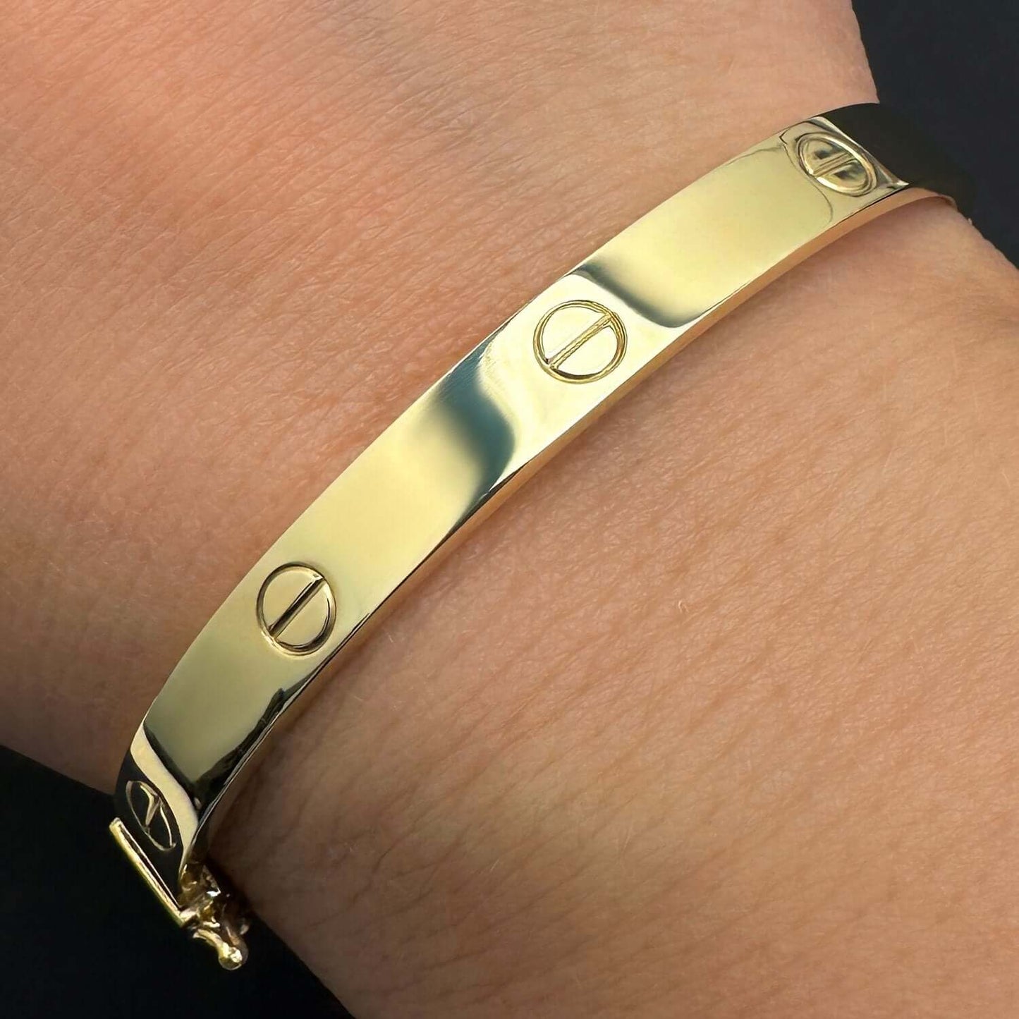 14K Gold 6mm Screw Pattern Bangle Bracelet (Hollow) 6"-7"