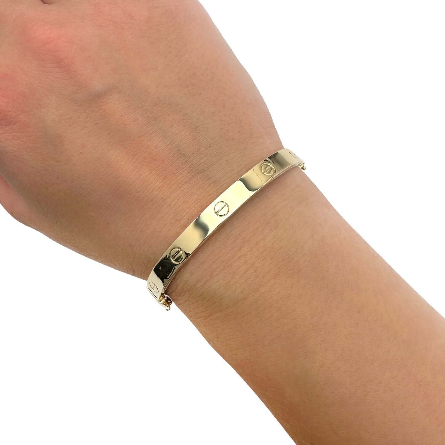 14K Gold 6mm Screw Pattern Bangle Bracelet (Hollow) 6"-7"