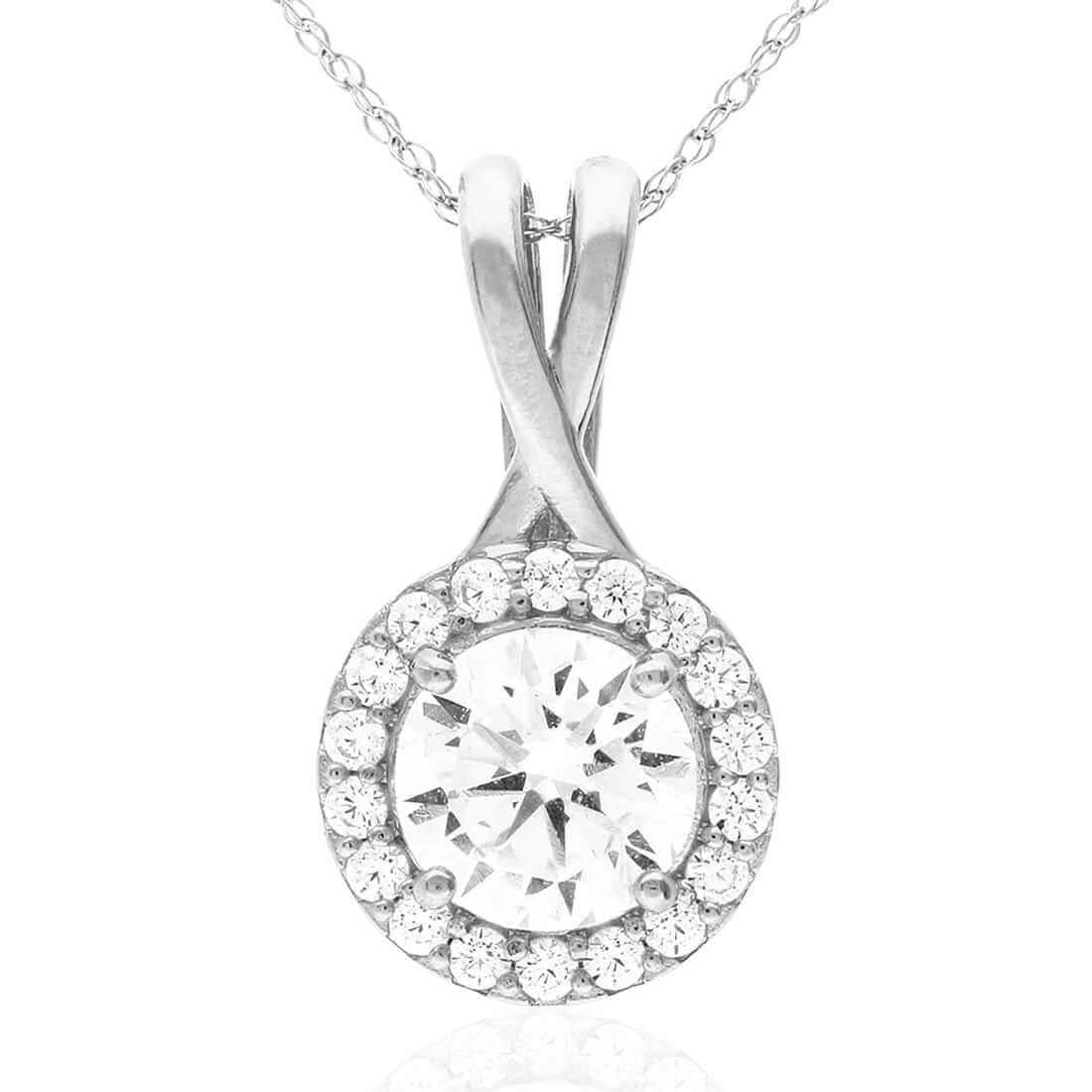 1.75CT CZ 14K Yellow White Rose Gold Halo Pendant with 18" Chain