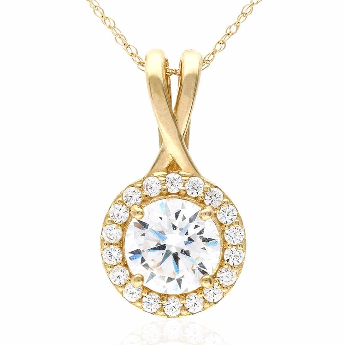 1.75CT CZ 14K Yellow White Rose Gold Halo Pendant Necklace 18"