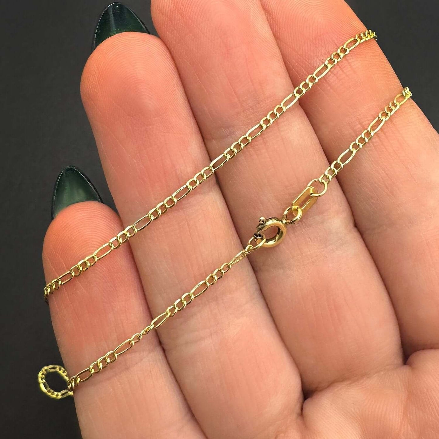 Solid 14K Gold Filled 1.6mm Figaro Chain Necklace 16", 22", 24"