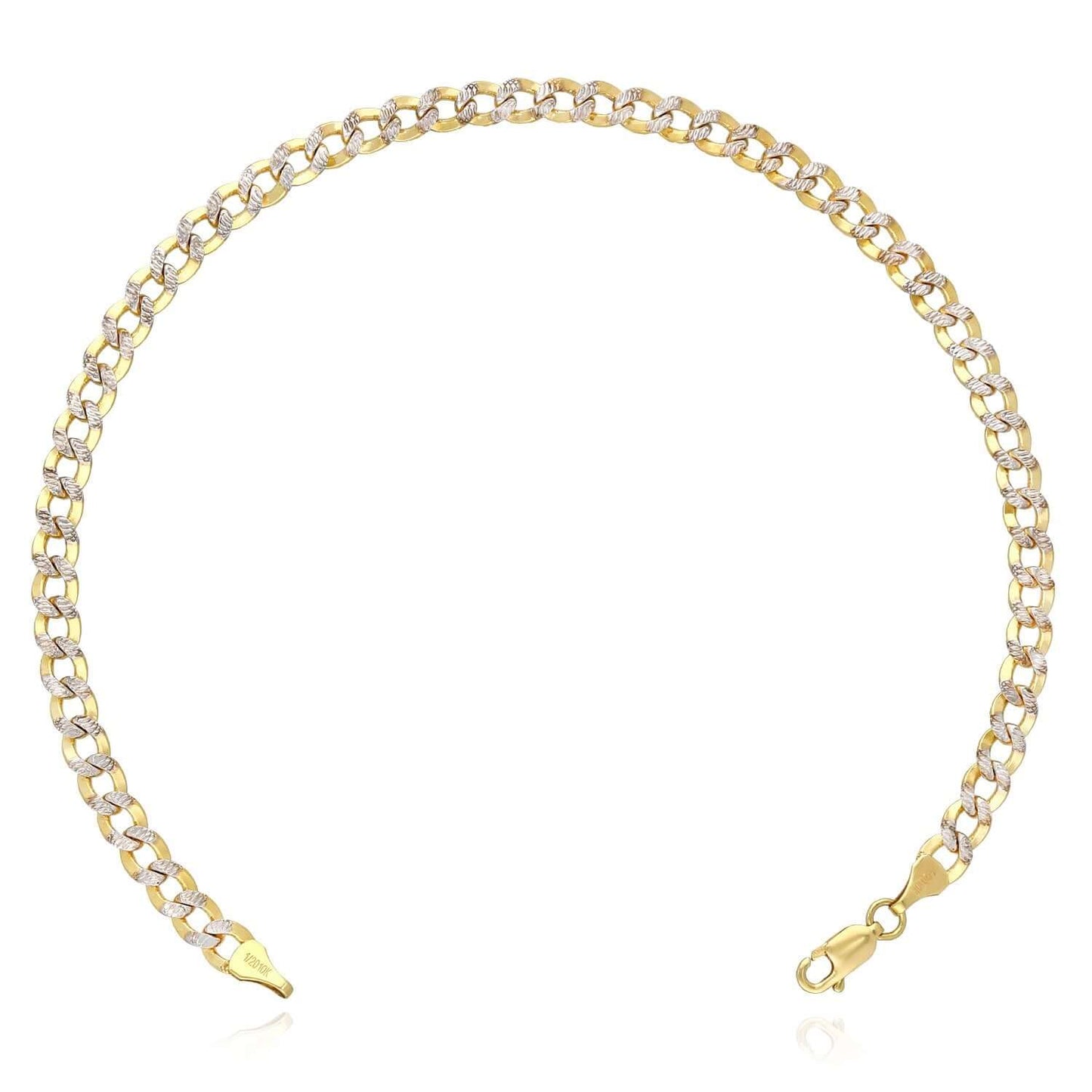 Solid 10K Gold Filled 10" Diamond-Cut 3.2mm, 5mm Curb Anklet