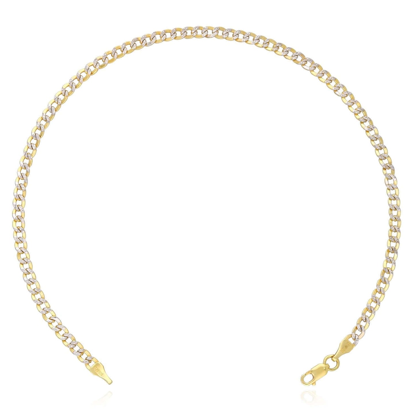 Solid 10K Gold Filled 10" Diamond-Cut 3.2mm, 5mm Curb Anklet