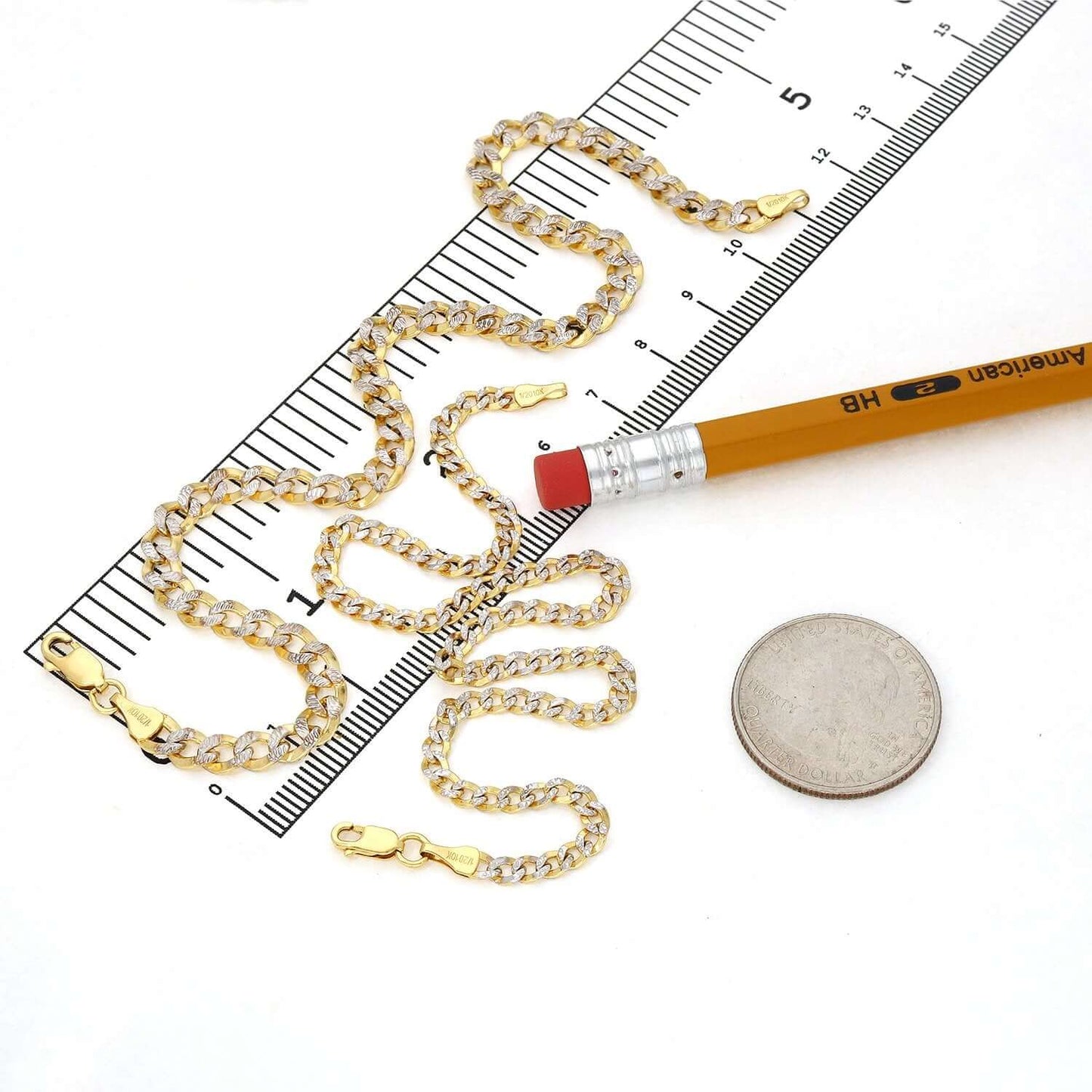 Solid 10K Gold Filled 10" Diamond-Cut 3.2mm, 5mm Curb Anklet