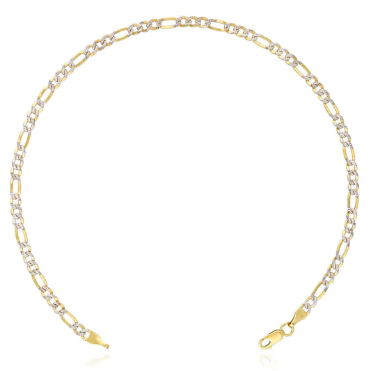 10K Gold-Filled 3mm Diamond-Cut Figaro Anklet (Solid Links) 10"