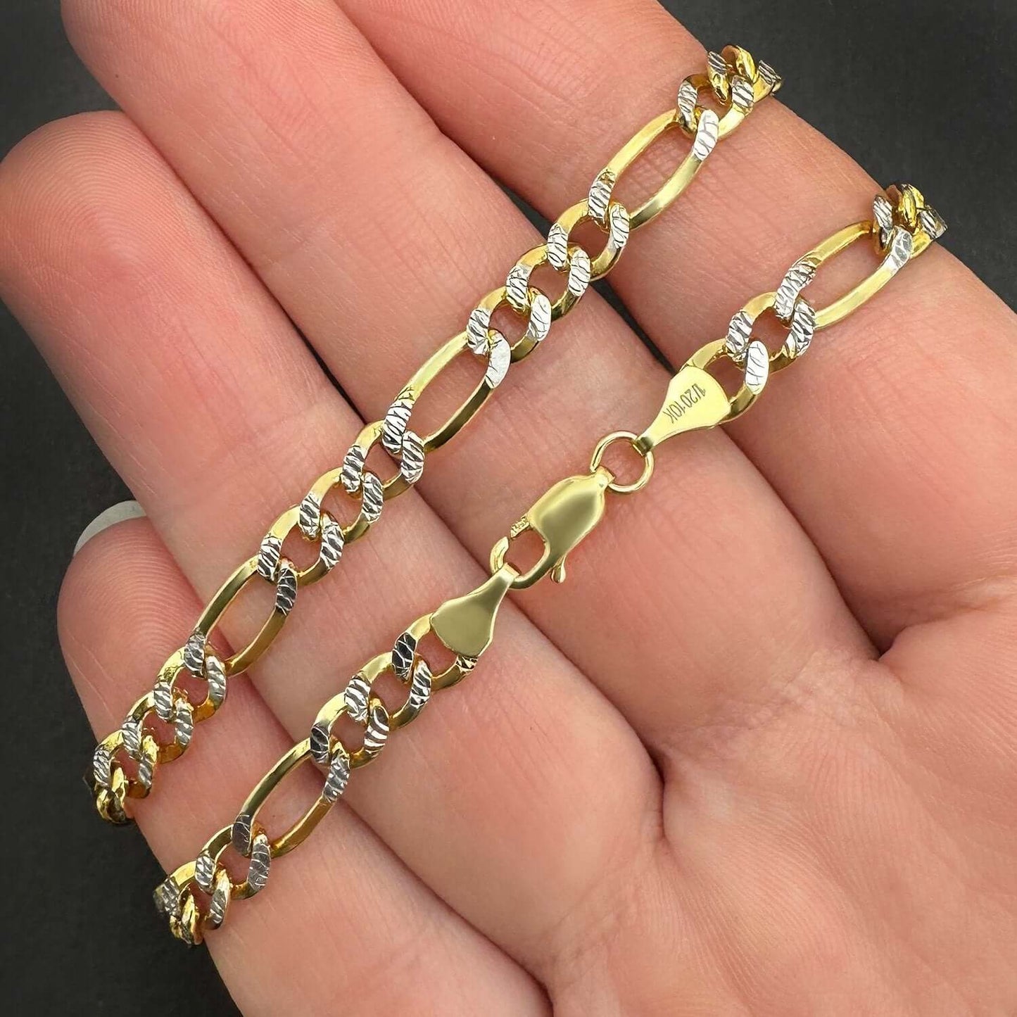 Solid 10K Gold Filled 5mm Diamond-Cut Figaro Chain Necklace 18", 20", 22", 24"
