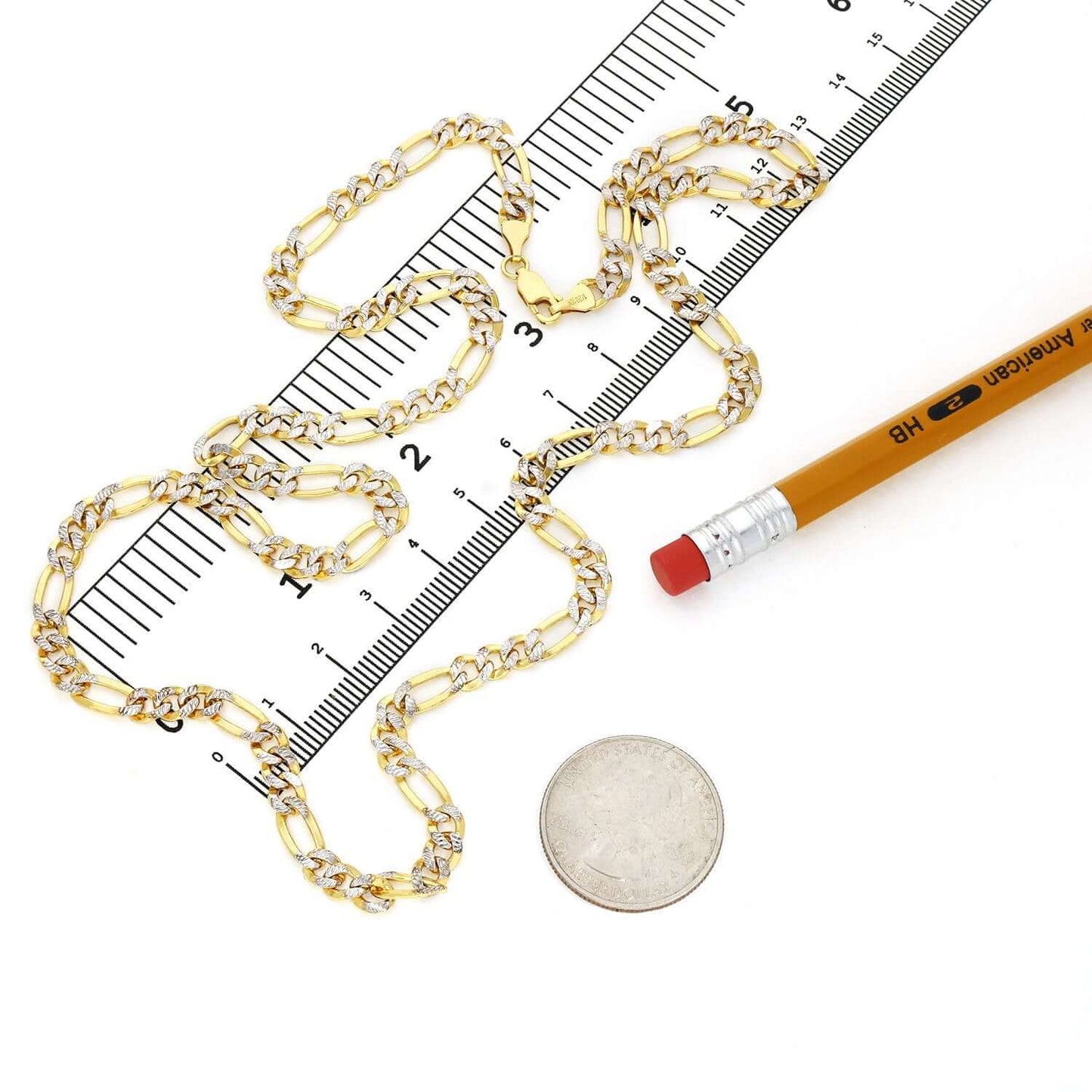 Solid 10K Gold Filled 5mm Diamond-Cut Figaro Chain Necklace 18", 20", 22", 24"
